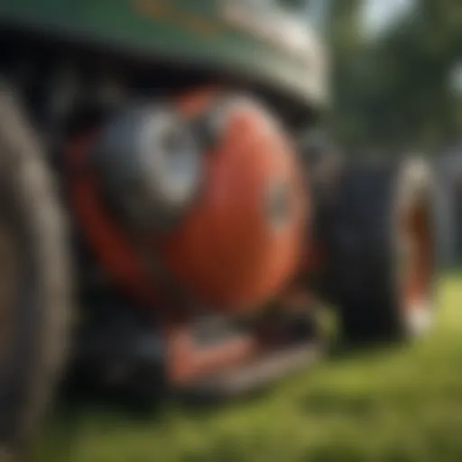 Detailed view of a lawn mower engine showing common wear and tear.