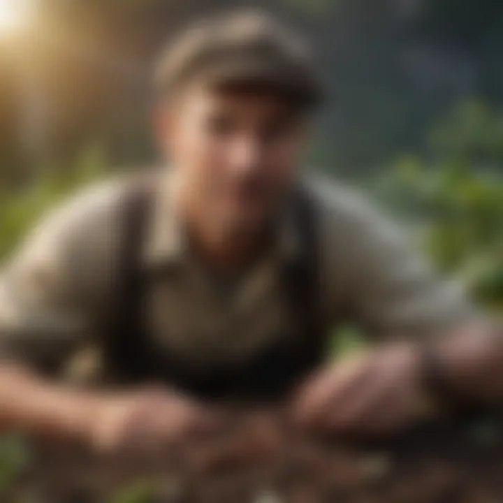 A gardener holding a container of earthworms ready for planting