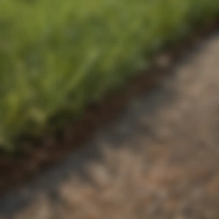 Close-up view of lawn affected by brown spots, highlighting the texture and color variations
