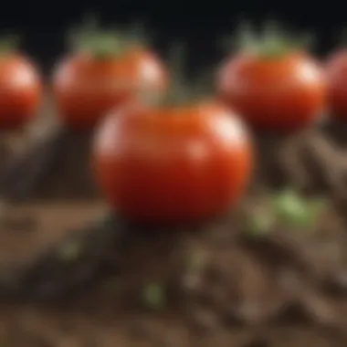 Close-up of soil composition supporting tomato growth