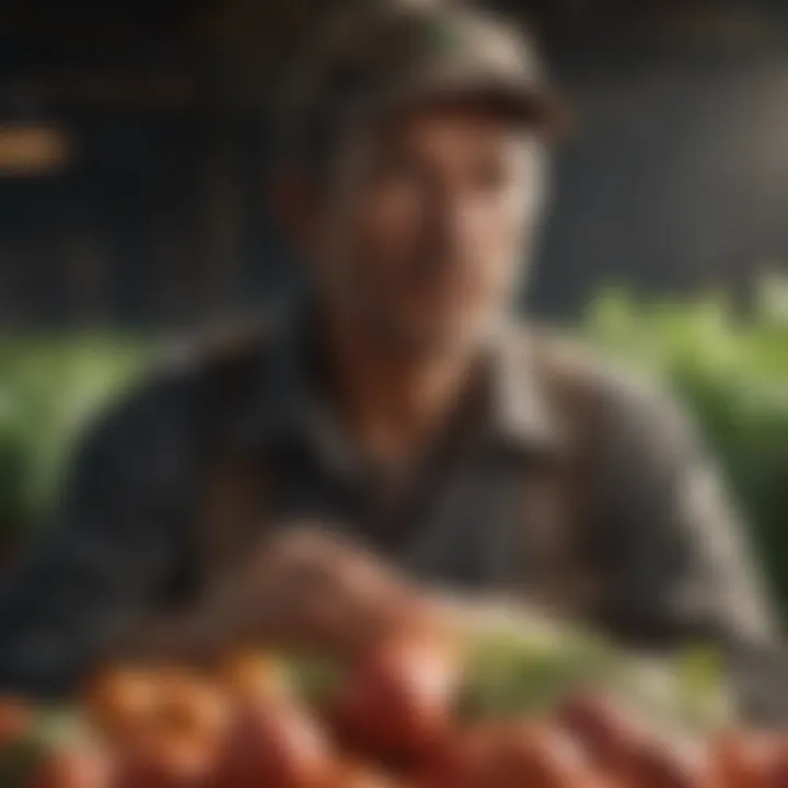 A farmer analyzing crop data and nutrition specifications