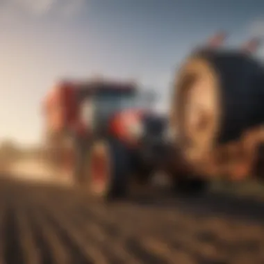 Advanced Machinery in Agriculture Advanced agricultural machinery working in a field under a clear sky.