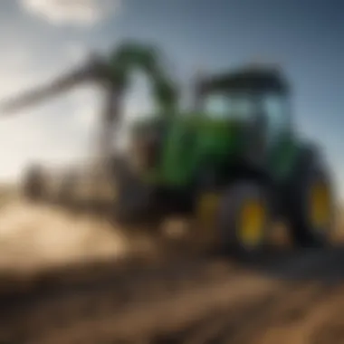 Versatile auger attachment for John Deere tractor in action.