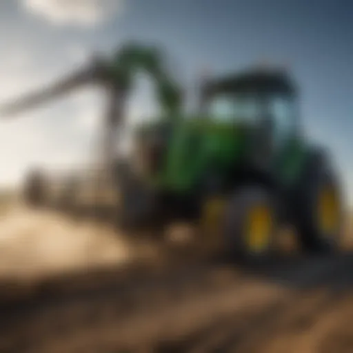 Versatile auger attachment for John Deere tractor in action.