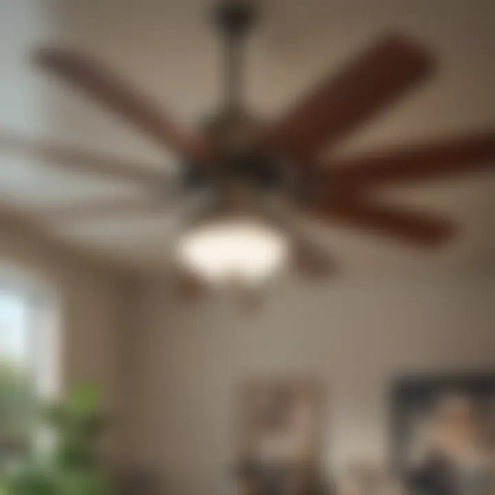 An energy-efficient ceiling fan installed in a retail environment