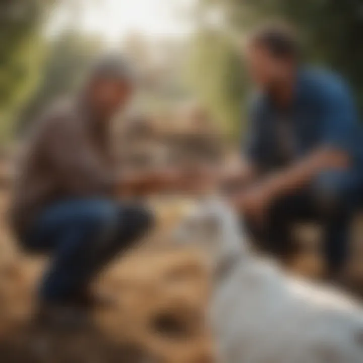 Farmers discussing optimal feeding strategies for goats