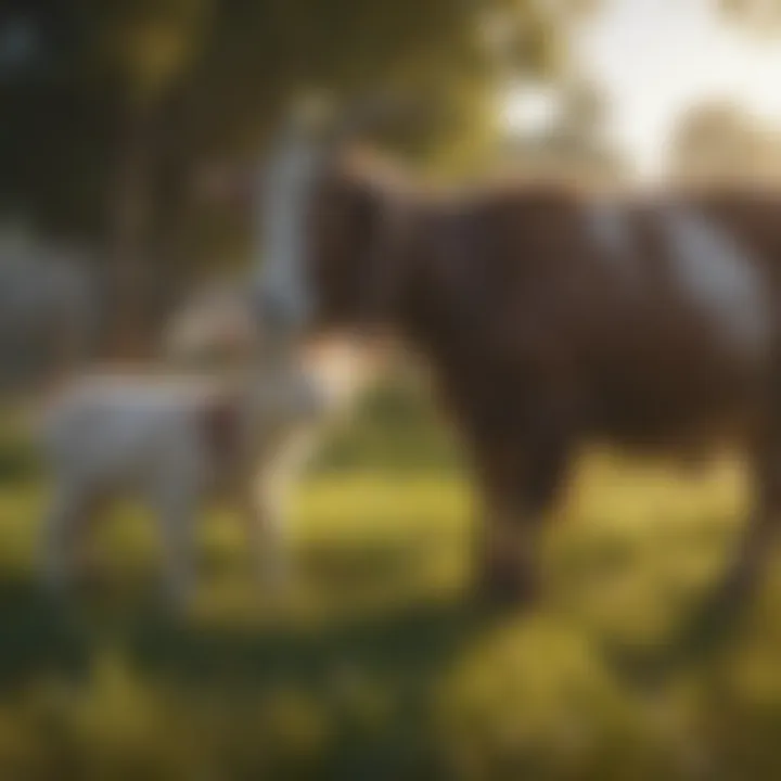 Healthy goats grazing on lush pasture