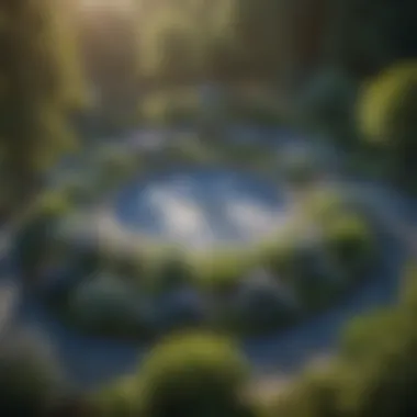 Detailed view of a blue ring garden design layout