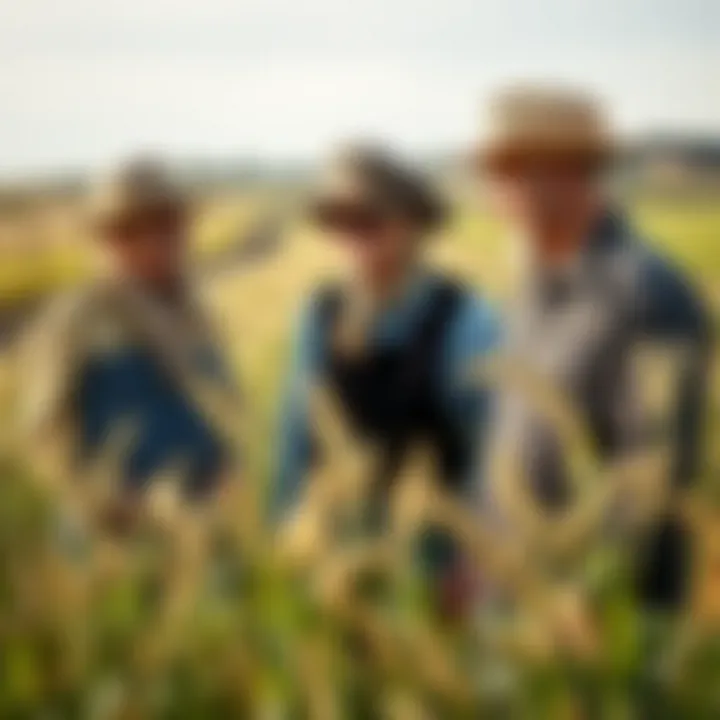 Farmers discussing cereal rye cultivation techniques