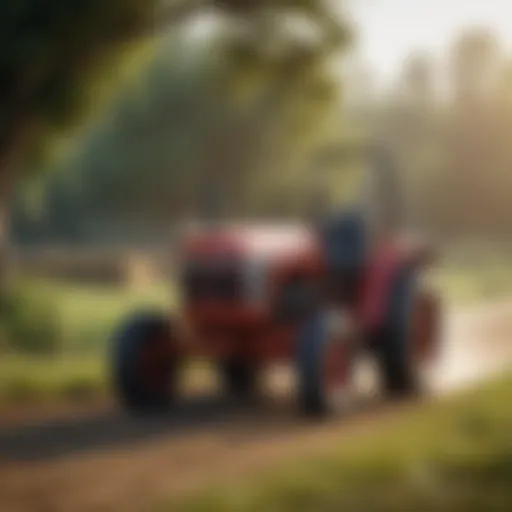 Modern small tractor parked in a field