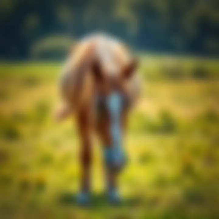 The Essence of Calm in Equine Care A serene horse grazing in a lush pasture, embodying calmness
