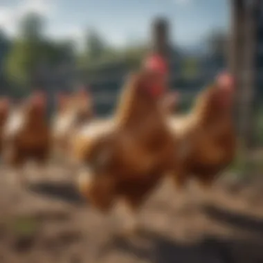 Healthy chickens protected by an electric fence