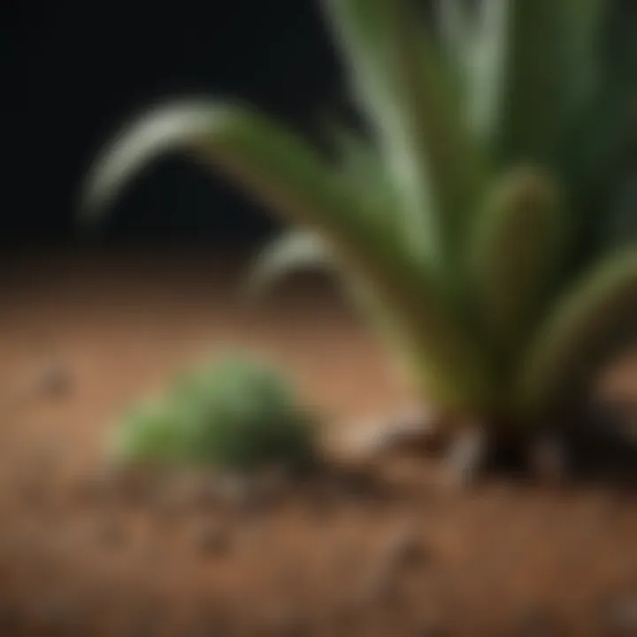 Close-up of aloe plant and pellets