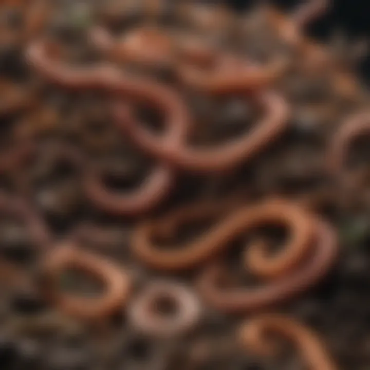 Close-up of worms and microorganisms in compost