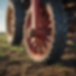 Detailed view of cast closing wheels in action on a field