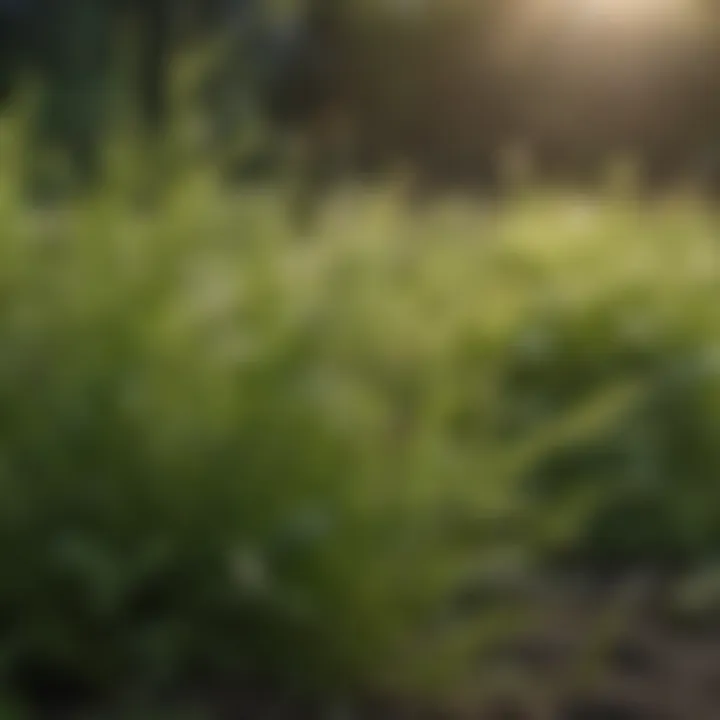 Close-up of broadleaf weeds in a lawn