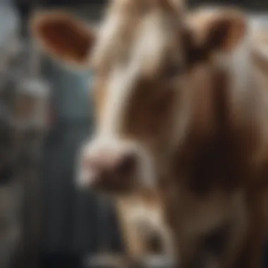 Close-up of cow being milked with a machine