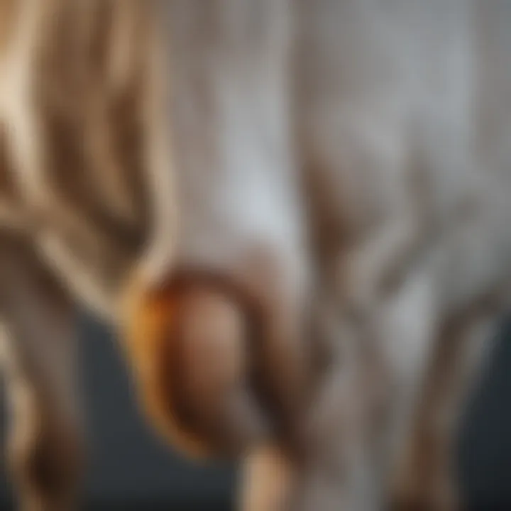 Close-up of a horse's hoof showing signs of white line disease