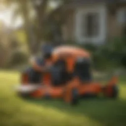 Lightweight walk-behind mower on a manicured lawn