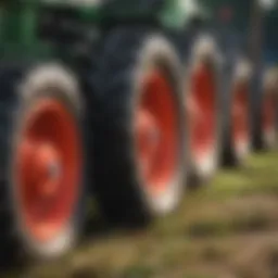 Close-up view of various tractor hay spikes