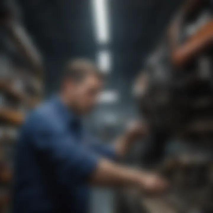 A mechanic examining vehicle specifications for oil filter selection