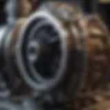 Close-up of an engine being rebuilt