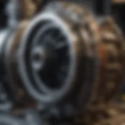 Close-up of an engine being rebuilt