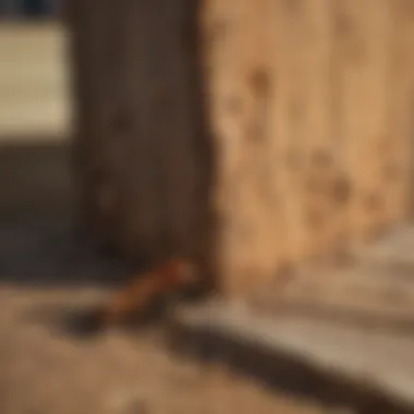 A close-up view of termite damage on wooden structures