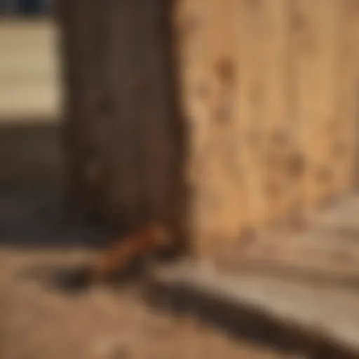 A close-up view of termite damage on wooden structures