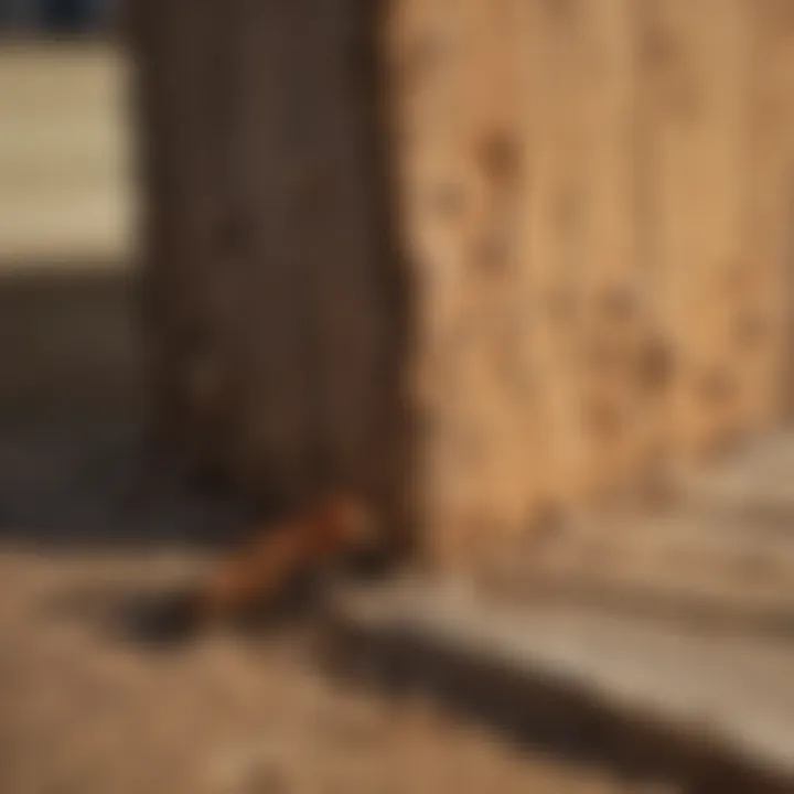 A close-up view of termite damage on wooden structures