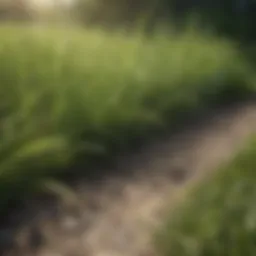 Close-up view of healthy grass contrasting with damaged patches