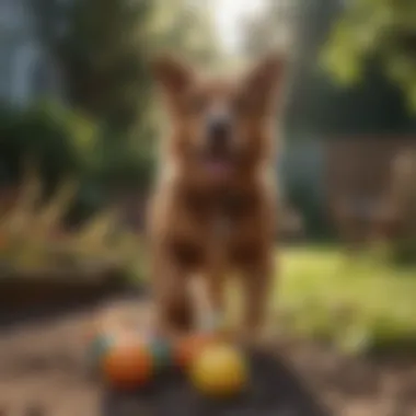 Engaging Playtime for Dogs A playful dog engaging with toys in a yard