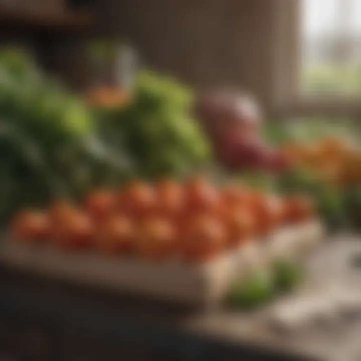 Eco-friendly packing materials laid out beside fresh produce.