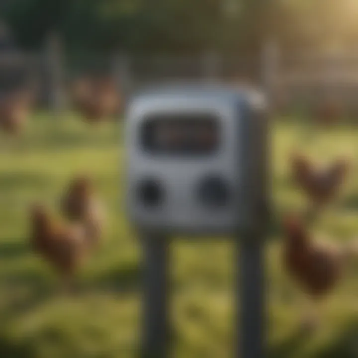 Close-up of an electric poultry fence energizer