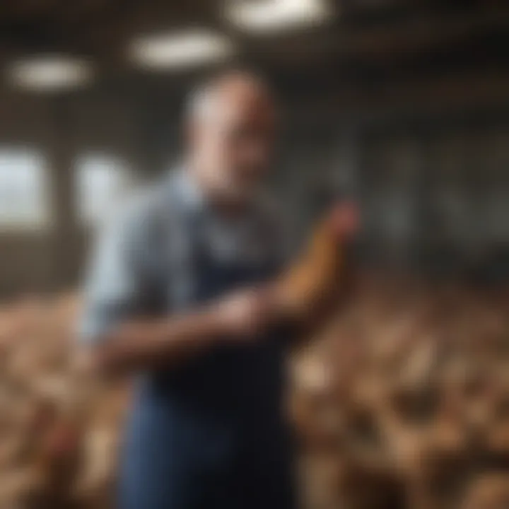 Veterinary care being administered to poultry in a farm setting