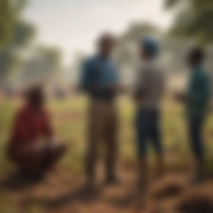 Farmers discussing crop strategies in a field