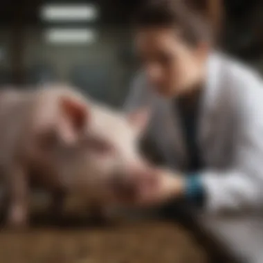 Veterinarian administering Excede to a pig