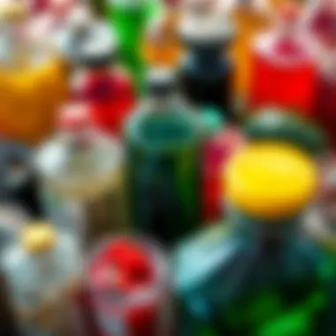 An array of colorful liquid fertilizers showcasing different nutrient profiles