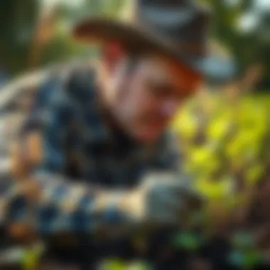 Analyzing Soil Conditions for Cover Crop Selection Farmer analyzing soil conditions before selecting cover crops