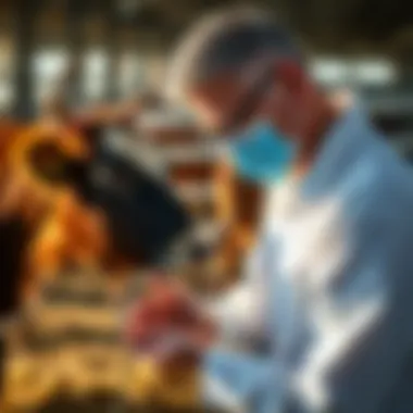 Analyzing Livestock Health A professional conducting an analysis of livestock health