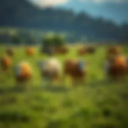 A vibrant pasture with diverse livestock grazing