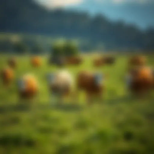 A vibrant pasture with diverse livestock grazing