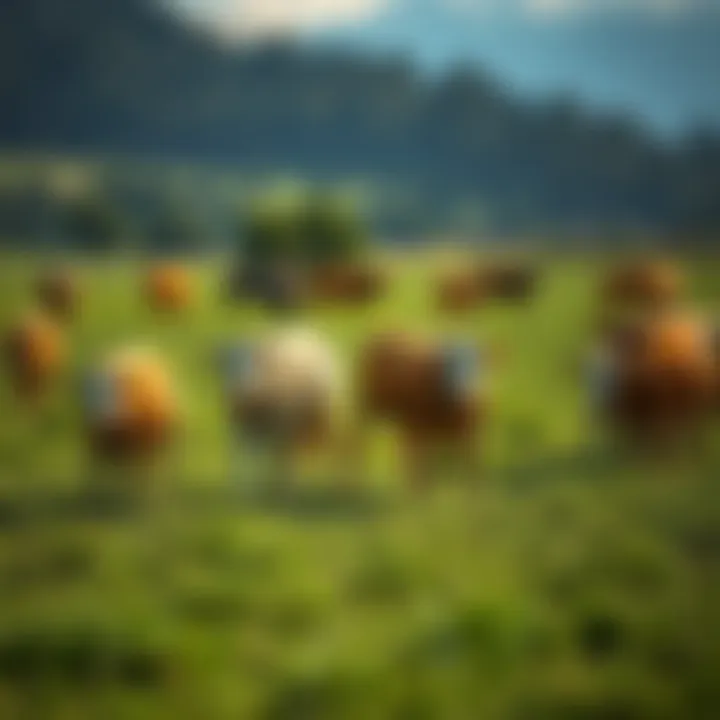 Diverse Livestock in a Lush Pasture A vibrant pasture with diverse livestock grazing