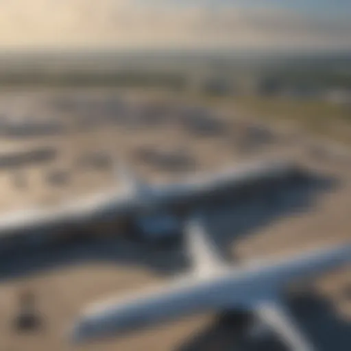 A panoramic view of Montgomery Airport showcasing the bustling runway and terminal.