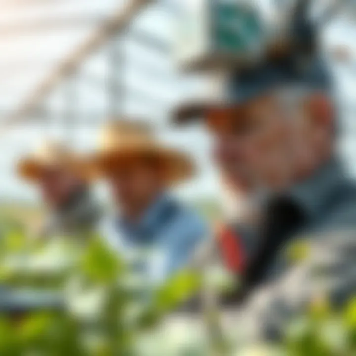 Farmers Using Ventilation Solutions Farmers monitoring environmental conditions with an exhaust fan system, demonstrating its role in crop management.