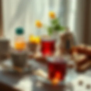 A selection of herbal teas alongside a nutritious breakfast spread