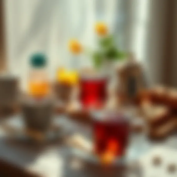 A selection of herbal teas alongside a nutritious breakfast spread