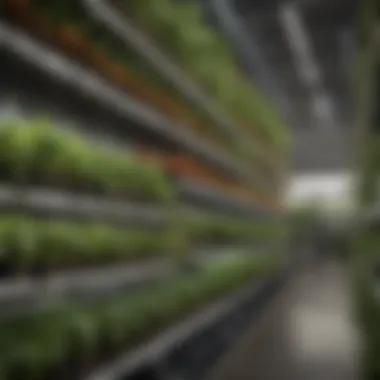 Vertical farming structure showcasing layered crops