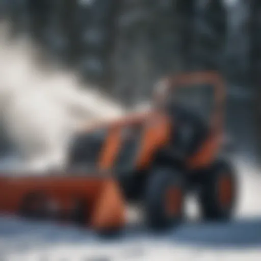 Husqvarna tractor with snowblower attachment in action