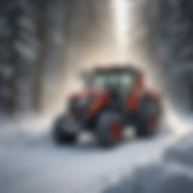 Husqvarna tractor navigating through heavy snow